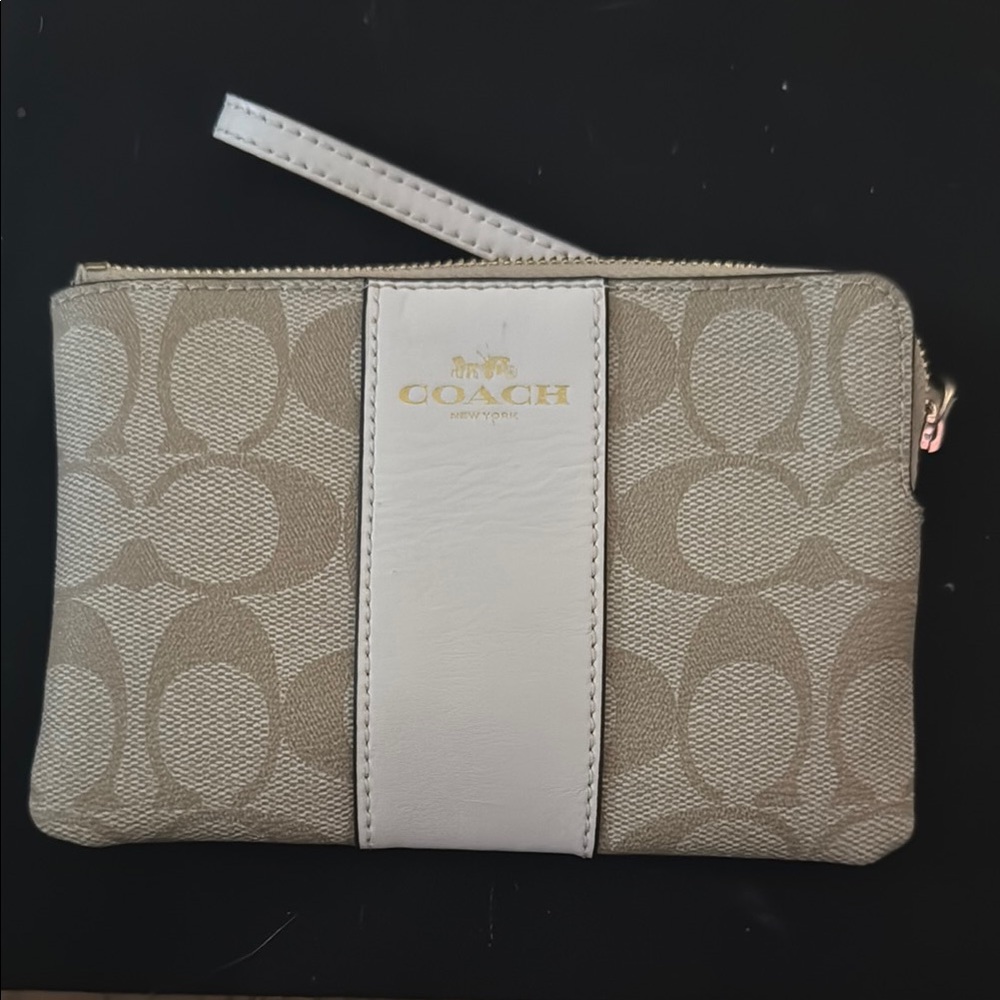 Coach Beige and White Wristlet
